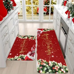 Tappetino da cucina natalizio, tappetino morbido antiscivolo in pile con design a fiocco di neve per albero, per l'arredamento del pavimento dell'ingresso del bagno della cucina 1