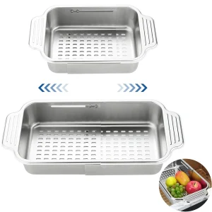 LMETJMA Lavello Espandibile Colino Lavello In Acciaio Inox Piatto Stendino Cucina Scolapiatti Cestino Vassoio di Scarico Lavello Organizzatore JT318 1