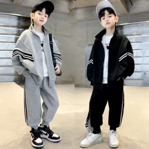 Primavera Autunno Adolescente Ragazzi Vestiti Abiti Bambini New Fashion Cappotto con cerniera + Pantaloni 2 pezzi Abiti Tuta per bambini 4 6 8 10 12 anni 1