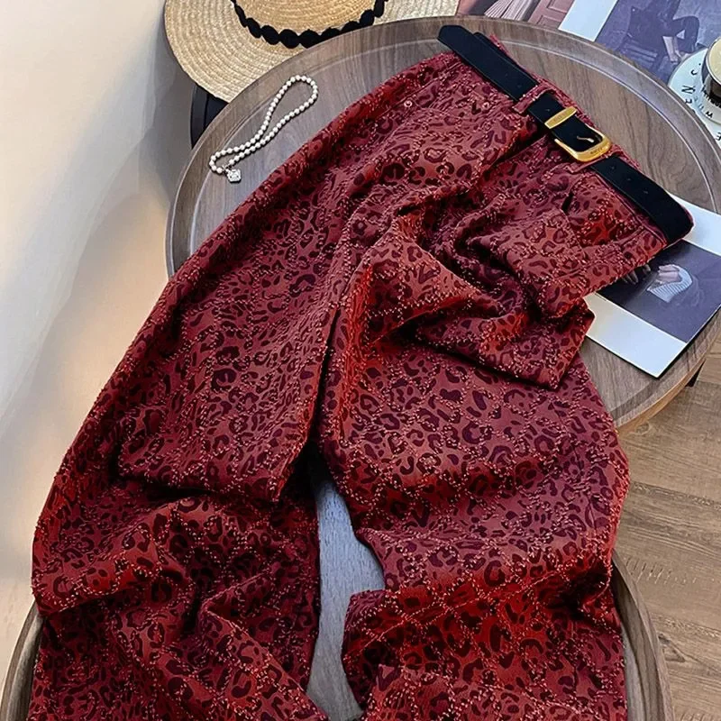 Moda American High Street Leopard Jeans Donna 2025 Nuovo Autunno Inverno Pantaloni a gamba larga in denim dritto Pantaloni a vita alta 5
