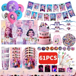 NUOVO Demon Hunters Kpop Decorazioni di compleanno Set Stoviglie Palloncini Banner Tovaglia Borsa Kpop Decorazione torta per ragazza Bomboniere 1