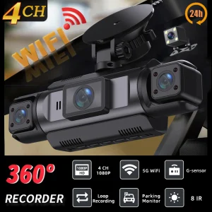 Dash Cam per auto 4 canali Black Box WiFi Telecamera di guida FHD 1080P Anteriore Sinistra Destra Visione notturna posteriore Registrazione in loop Aggiungi Hardwirekit 1