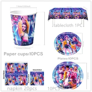 Hot Anime Kpop Decorazione festa di compleanno Huntrix Kpop Forniture per feste di compleanno Demon Hunter Group Cake Topper Palloncini Set di decorazioni 1
