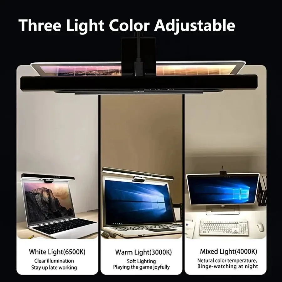 Lampada da scrivania a LED Monitor Barra luminosa PC Computer Luce per schermo dimmerabile 33 cm 50 cm Ufficio Studio Lettura Lampada da tavolo sospesa Alimentata tramite USB 3