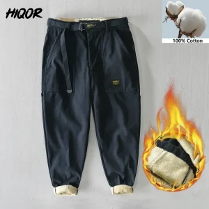 HIQOR Pantaloni Cargo Invernali Da Uomo Caldo Addensare Pantaloni Da Esterno Tuta Allentata da Uomo 100% Pile di Cotone Pantaloni Casual Uomo Streetwear 1