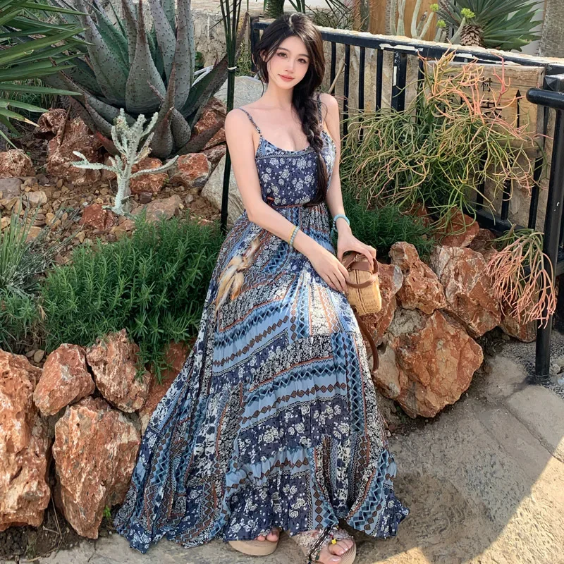 Abito ricamato bohémien per donna Canotta estiva Dimagrante Design pigro Sensibilità Abito lungo Stile etnico 1