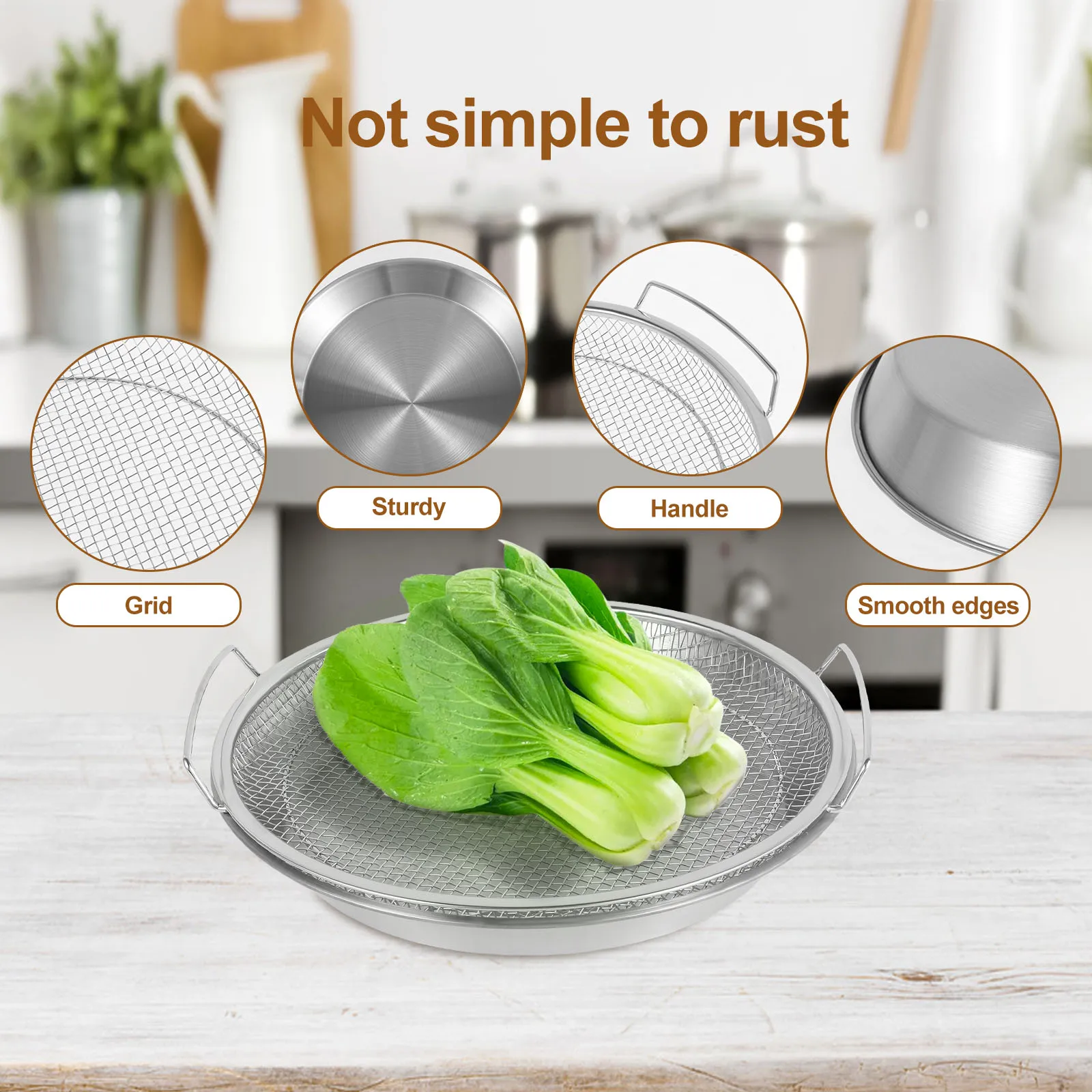 Vassoio per filtro dell'olio Vassoio per scolapiatti per alimenti fritti in acciaio inossidabile Filtro per friggere con vaschetta per gocciolamento Vassoio per filtro dell'olio con cestello di scarico in rete 5