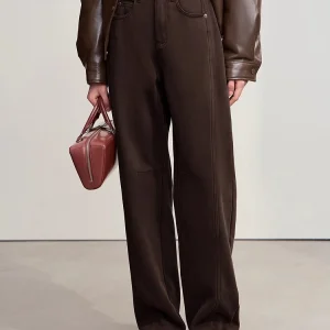 Amii Jeans in cotone 2025 Inverno Nuovo colore solido Pantaloni in denim larghi a gamba larga Addensare Pantaloni jeans versatili caldi per le signore 12554073 1