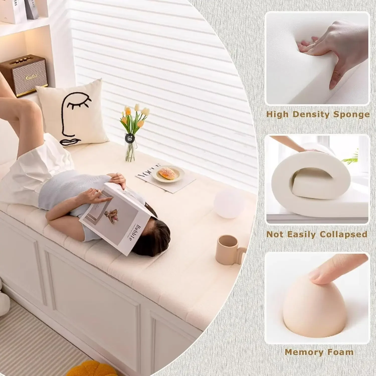 Cuscini da panca impermeabili personalizzati da 6 cm Cuscino per sedile per sedia a bovindo in velluto Teddy per interni/esterni Cuscino decorativo Schienale per altalene da giardino 3