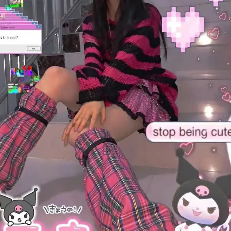 Autunno punk gotico top lungo maglione unisex donna a righe fresco scava fuori foro rotto maglione sciolto rock sottile scuro streetwear 6