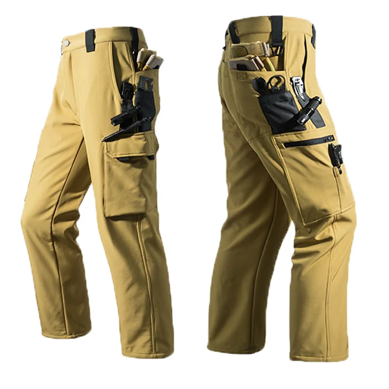 Pantaloni in pile autunno inverno da uomo impermeabili escursionismo campeggio arrampicata cargo pantaloni casual tattici militari softshell elastici 1