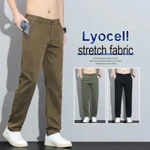 Pantaloni casual da uomo in Lyocell slim dritti 2025 Autunno Inverno Elastico in vita Comodo e versatile Pantaloni a gamba larga Taglie forti 38 1