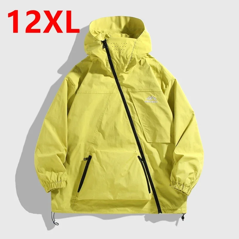Giacca da carica con cerniera diagonale da esterno nera casual da uomo primavera autunno Felpa con cappuccio alla moda Giacca impermeabile grande 200 kg 12XL 1