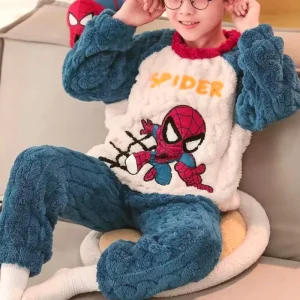 Abbigliamento invernale per bambini Marvel Set di indumenti da notte per ragazzi Flanella spessa manica lunga Set caldo Pigiama Due pezzi Abbigliamento per bambini Spiderman 1
