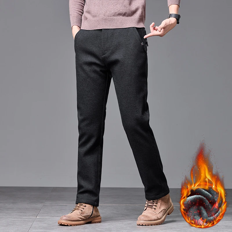 Pantaloni casual elastici in pile invernale da uomo spessi caldi morbidi pantaloni slim elasticizzati da lavoro streetwear moda abiti di marca coreana 2