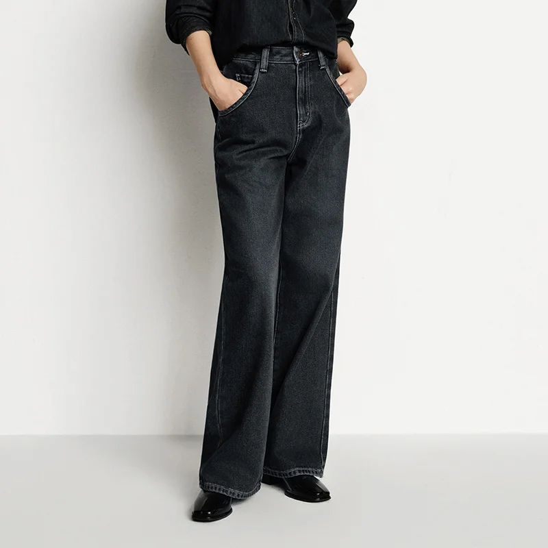 Semir Jeans Donna Gamba larga Foderato in pile Comodo Vita alta Inverno 2025 Nuovi pantaloni lunghi fino al pavimento con effetto allungamento delle gambe 5