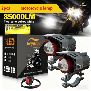 Heyword 190W 85000LM Faro per moto Fendinebbia Led Ausiliario Luce di guida Faretto Faro Dual Color Moto Fendinebbia. 1