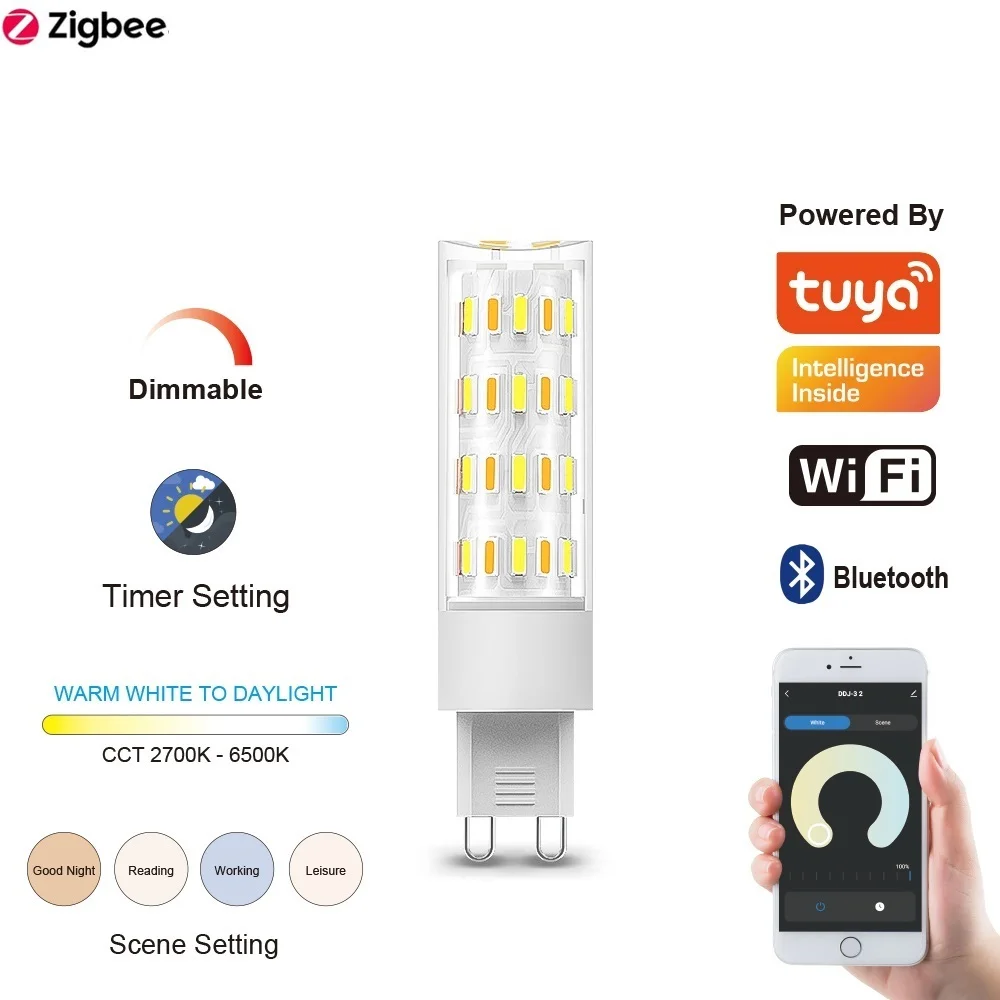 Tuya Zigbee G9 Luce intelligente dimmerabile 2700K-6500K 5W 6W Lampadina LED Lampada G9 intelligente 110V 230V Supporto Alexa Google Controllo vocale 4