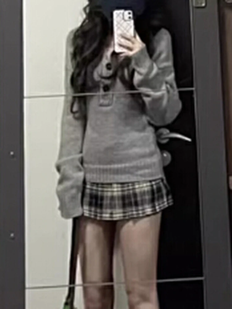 Maglione Aoaiiys da donna maglioni lavorati a maglia a maniche lunghe grigio Spice Girls pullover sottile autunno inverno nuovi comodi maglioni casual 4