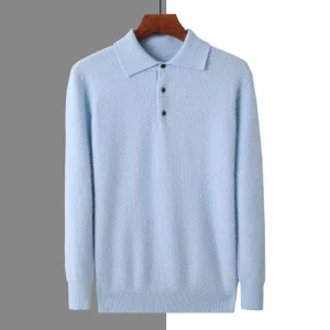 Maglioni da uomo di grandi dimensioni in cashmere visone 100% autunno inverno solido scollo a POLO pullover in maglia casual da uomo manica lunga maglione caldo a 1