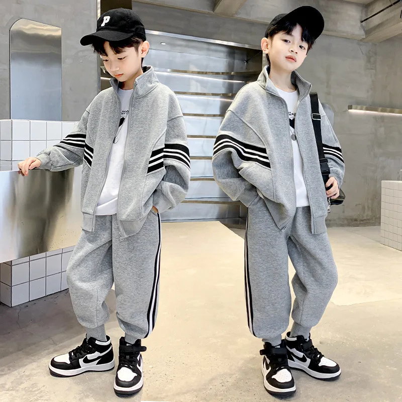 Primavera Autunno Adolescente Ragazzi Vestiti Abiti Bambini New Fashion Cappotto con cerniera + Pantaloni 2 pezzi Abiti Tuta per bambini 4 6 8 10 12 anni 3