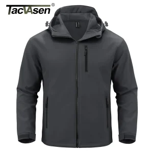 TACVASEN Giacca Softshell antipioggia con cappuccio Giacca impermeabile foderata in pile da uomo Giacca da lavoro Trekking all'aperto Escursionismo Giacca a vento da uomo 1