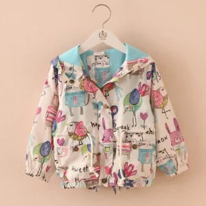 2025 Moda Stile coreano Primavera Autunno 2 3 4 6 8 10 anni Bambini Manica lunga Stampa cartoon Neonate Giacca con cappuccio 1