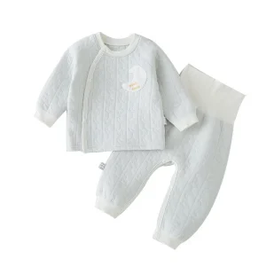 Set invernale caldo in cotone per bambini unisex, top e pantaloni con luna e stella carini per neonato, completo di protezione per la pancia a vita alta per Halloween 1