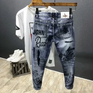 Punk Graphic Hip Hop con Jeans con stampa per uomo Pantaloni Harem Pantaloni da cowboy maschili di alta qualità Allentati 2025 Tendenza Denim invernale Goth 1