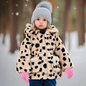 Vestiti per bambini Ragazza Inverno Completo stampato Modello a pois Caldo scamosciato di agnello Capispalla per bambina con cappuccio Cappotto casual carino per ragazza 1