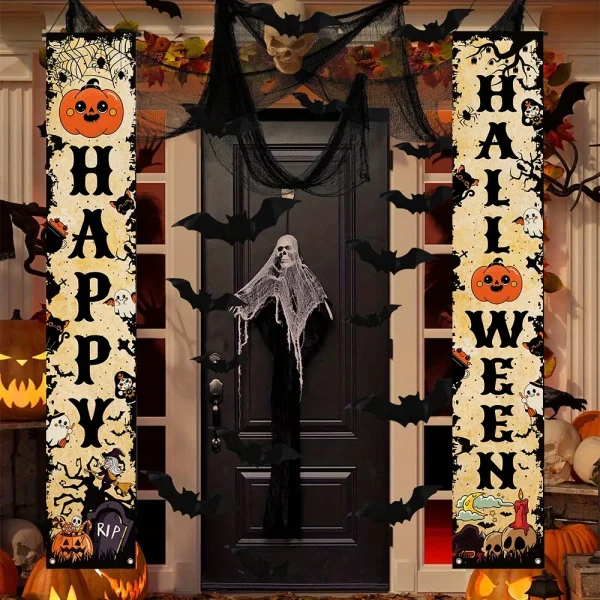 Happy Halloween Banner Zucca Fantasma Halloween Trucco Distico Decorazione per feste Portico Segno Interno Esterno Appeso a parete Sfondo 3