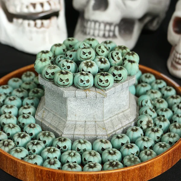 20 pezzi/modello di statua in resina di zucca verde - ornamento di testa di teschio di puntello di Halloween - decorazione di ceramica succulenta - regalo di festa 5