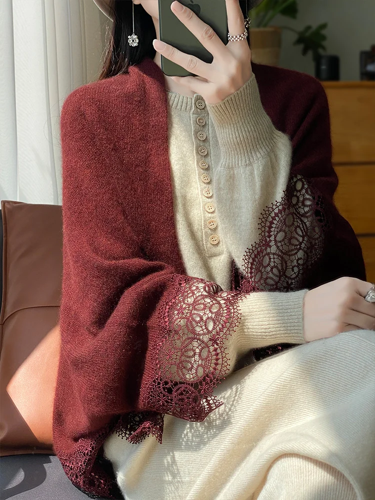Nuove donne 100% lana merino cardigan sottile morbido cashmere maglieria pizzo mantello grazia morbido scialle sciarpa primavera autunno top abbigliamento 6