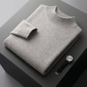 Maglione invernale in cashmere da uomo doppio spessore con collo semi-alto Camicia con fondo lavorato a maglia in lana calda di fascia alta 1