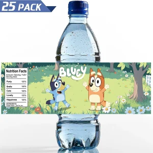 Colorato Blueyi Cane Decorazione di compleanno Etichetta per bottiglia d'acqua Forniture per feste Adesivi impermeabili per Ragazzo Ragazza Baby Shower Decora 1