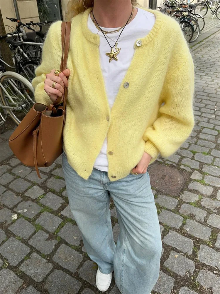 Tossy Casual Maglione lavorato a maglia Cardigan per le donne Solido allentato Autunno 2025 Nuovo top coat interno Vestiti a costine Maglieria femminile Cardigan 1