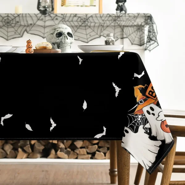 Tovaglia rettangolare in ragnatela di zucca fantasma pipistrello di Halloween per la decorazione della tavola Tovaglia riutilizzabile per tavolo da pranzo da cucina Decorazione di Halloween 3