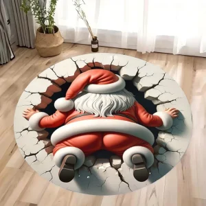 Decorazione natalizia Tappeto antiscivolo Tappeto circolare modello Babbo Natale Decorazione natalizia Tappeto antiscivolo Decorazione domestica 1