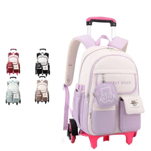 Zaino da scuola per bambini con ruote borse da scuola per studenti per ragazze Trolley Bag Cute Schoolbag zaino con ruote borsa per libri 1