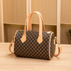 Borsa a botte Boston retrò europea di nuova moda per donna, design con stampa di motivi, borsa a tracolla di grande capacità con tracolla 1