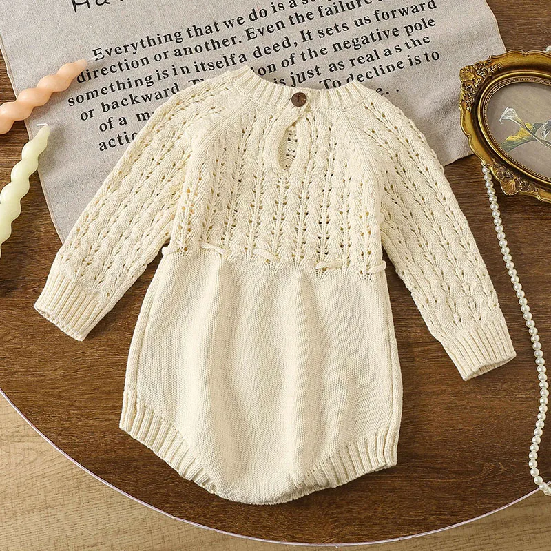 Body per neonato autunnale Vestiti per maglieria per neonata Manica lunga Tuta per neonato Set pagliaccetto lavorato a maglia invernale Abbigliamento per neonata 2