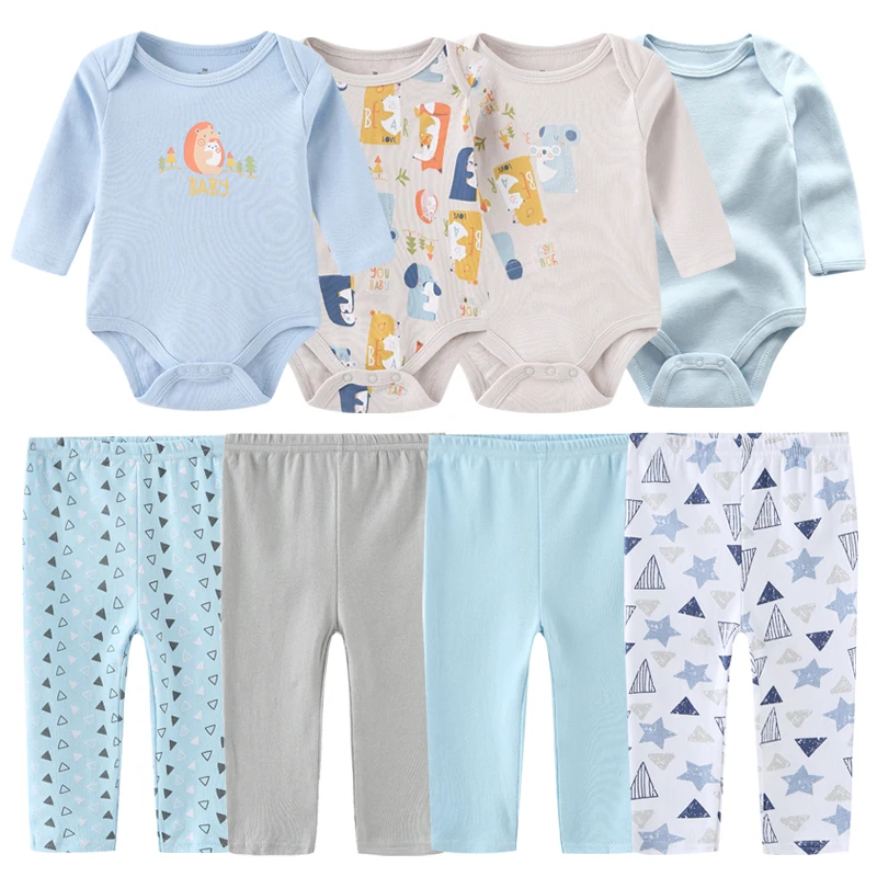 6/8 pezzi tute in cotone + pantaloni set di vestiti per bambina neonato manica lunga vestiti per neonato autunno inverno stampa cartoon Bebes 2
