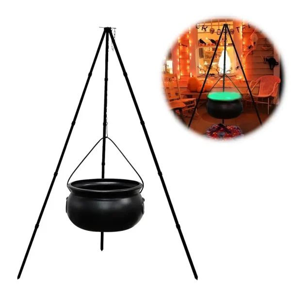 Calderone per streghe all'aperto per decorazioni di Halloween su treppiede Ciotola per streghe in plastica nera Party Hocus Pocus Secchio per caramelle per cortile L J5P9 1