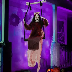 Fantasmi appesi di Halloween Altalena Ragazza Fantasma femminile viola Decorazione esterna di Halloween Festa Casa Cortile esterno Giardino Decorazione horror 1