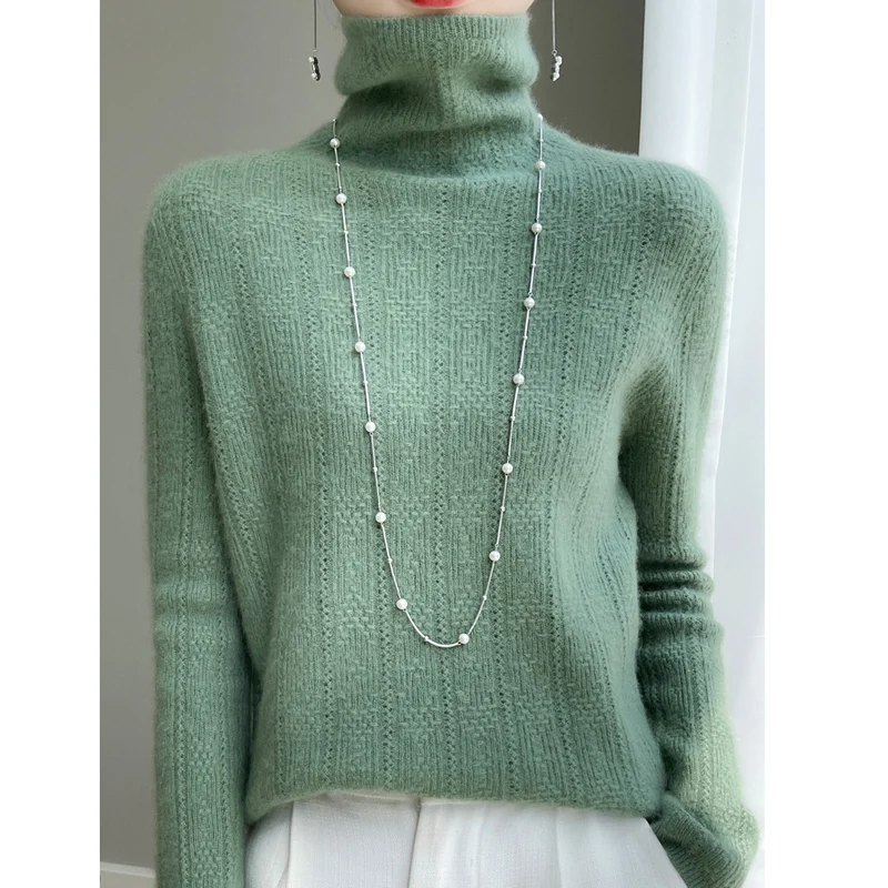 Nuovo maglione di cashmere da donna in lana merino 100% autunno e inverno pullover a collo alto alla moda casual top in maglia a maniche lunghe 2