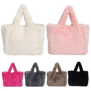 Borsa tote da donna in pelliccia sintetica Borsa in morbida peluche di grande capacità Borsa tote moda tinta unita Borsa da lavoro da viaggio 1