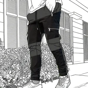 2025 Tuta casual con coulisse da uomo nuova Primavera Autunno Personalità della moda Tasca con cerniera Pantaloni a matita per piedi piccoli Pantaloni lunghi 1