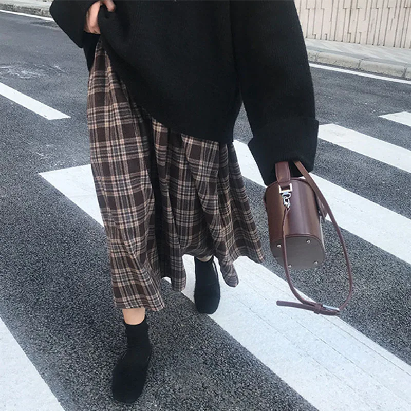 Gonne scozzesi alla moda per donna Autunno Inverno Vita alta Abbigliamento vintage chic Donna Una linea Gonne longuette Abiti casual femminili Novità 3