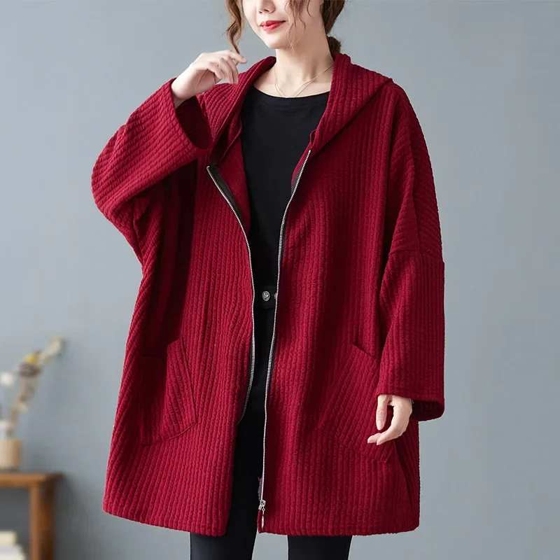 Taglie forti Autentico 2024 Autunno/Inverno Taglie forti Abbigliamento da donna Vintage Artistico Peluche Dimagrante Giacca con cappuccio versatile per M... 1