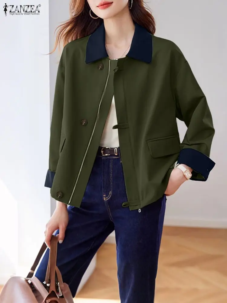 2025 Donne alla moda Giubbotti ZANZEA Autunno Cappotti Donna Cerniera Outwear Risvolto Collo Manica lunga Giubbotti Casual Pactwork OL Cappotti da lavoro 3